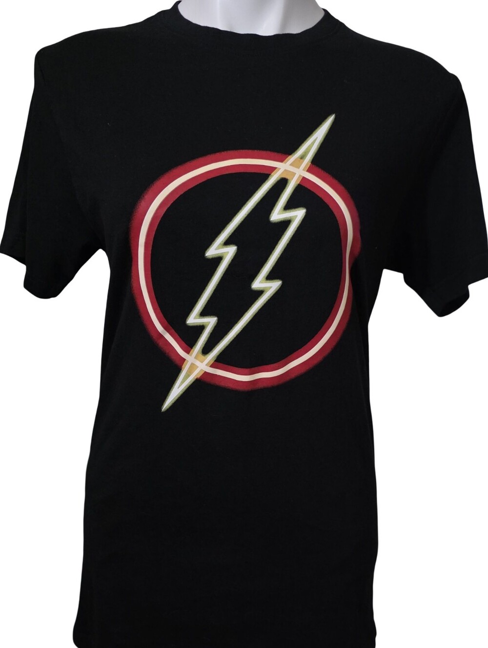 DC Black Short Sleeve Tee with Red Ringed Lightning Bolt